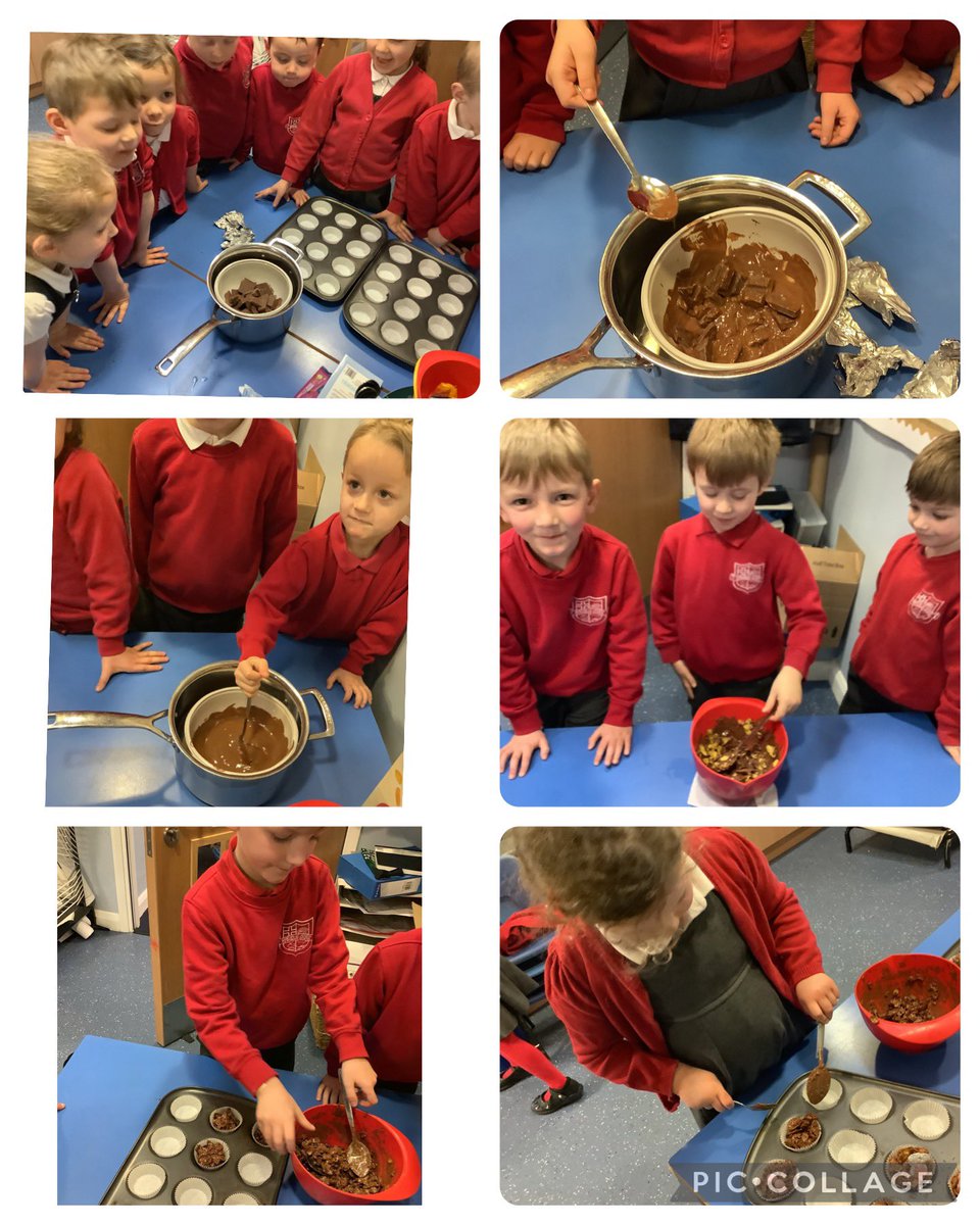 Barfordstpeters's tweet photo. Reception have been making Easter nest cakes, we have been closely observing how the chocolate changed when we heated it up and then when it cooled. We had to be careful mixing in the cornflakes and dropping the mixture into cake cases. Great work! #BSPscience #BSPeyfs https://t.co/hxLuE2N3YQ
