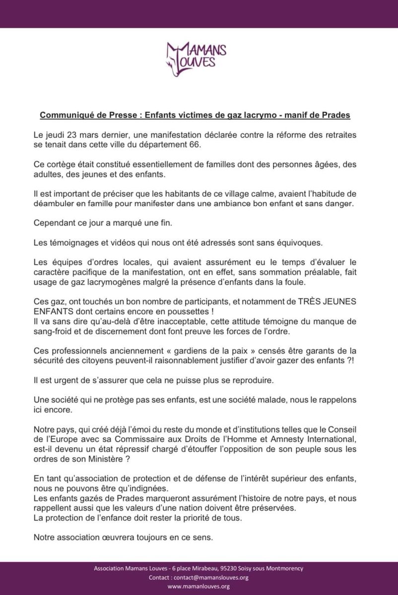 imclaire51's tweet image. 🟣 COMMUNIQUÉ DE PRESSE 
À faire circuler partout! 
(Nous l’envoyons ce jour dans toutes les rédactions).
⛔️ STOP AU GAZAGE D’ENFANTS! #fdo #gazage #Macronestuneordure #mamanslouves @MamansLouves @afpfr @AmandineRoy @OffLalanne @CivicioY @vecu_le @MartineWonner @OlivierVictorr