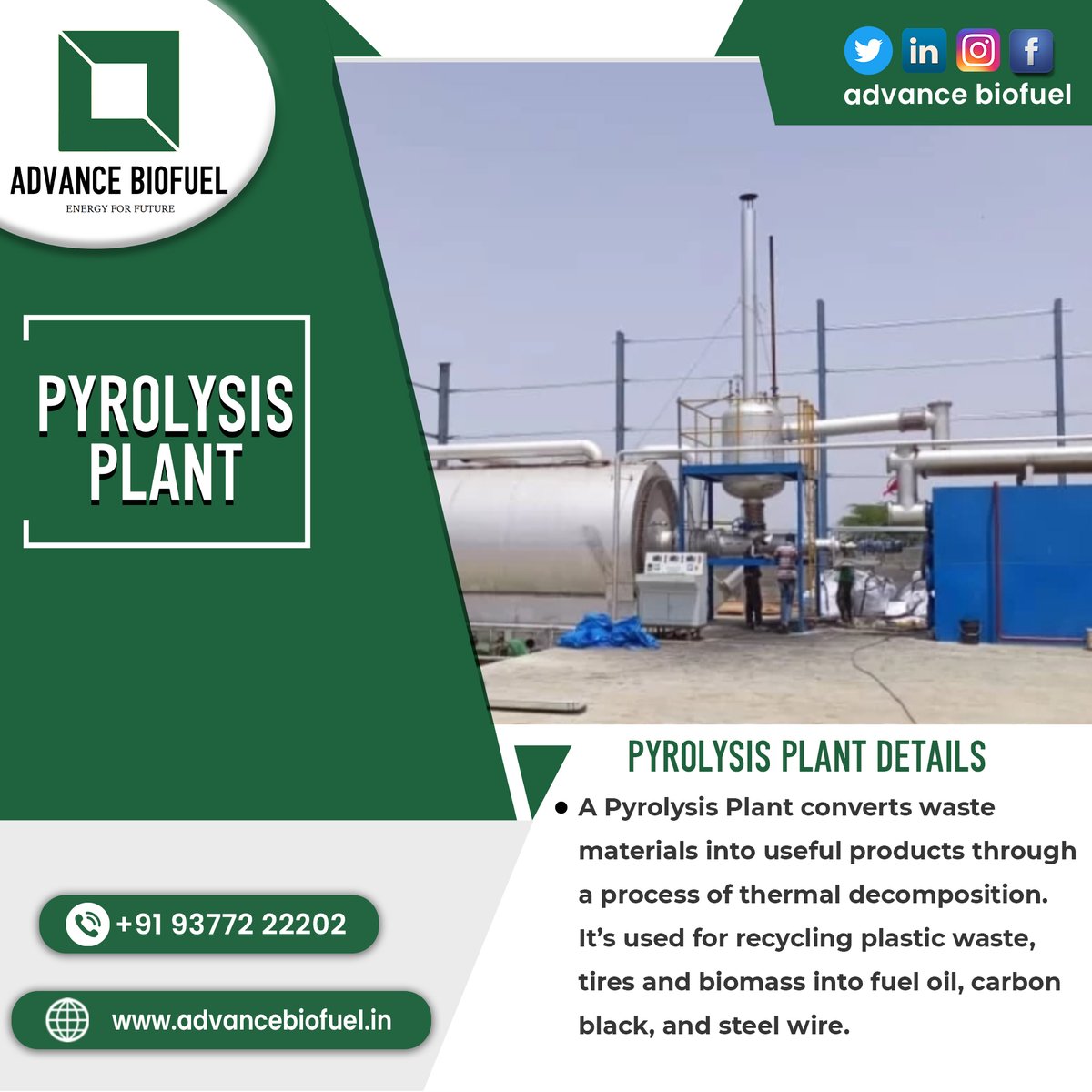 advancebiofuel's tweet photo. Looking for a sustainable business opportunity? 🔍 Our Pyrolysis Plant is the answer. 💼 Start your own plant and become a part of the green economy. 💸
#advancebiofuel #pyrolysisplant #greeneconomy #ecofriendly #renewableenergy #cleanenergy https://t.co/VB8QE7ySog