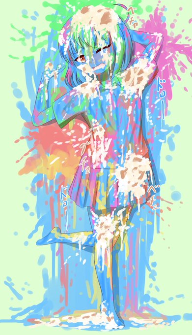 #みんなとおえべん
パイ投げやら絵具で容赦なく汚されるメグミちゃん 