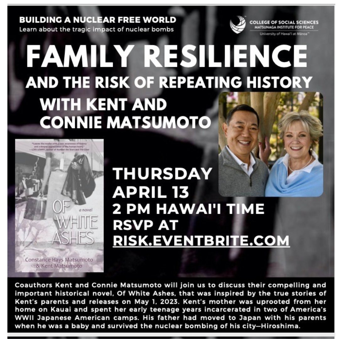 Thank you to the Univ. of Hawaii-<a href="/SparkMMatsunaga/">Matsunaga Institute</a>   for hosting this talk about Of White Ashes. April 13. 8 PM EDT. Free registration link: eventbrite.com/e/family-resil…
#peace #ofwhiteashes