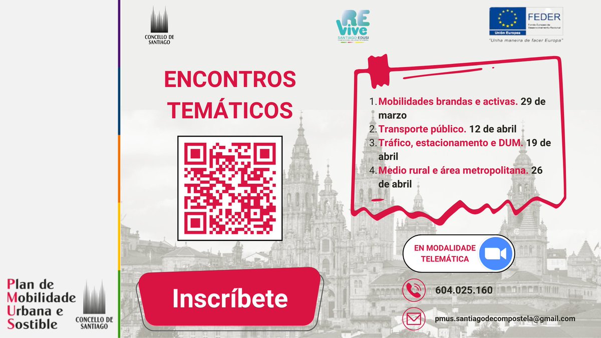 PazodeRaxoi's tweet image. 🚨O Concello celebra esta tarde o 1º encontro participativo online sobre #mobilidade de peón, bicicleta e VMP en Santiago para actualizar o Plan de Mobilidade Urbana Sostible #PMUS🚲🚶‍♀️

🗓️ 29 MAR - 17:00 h
+info👉 bit.ly/40LB6am

#FEDER #FondosFEDER