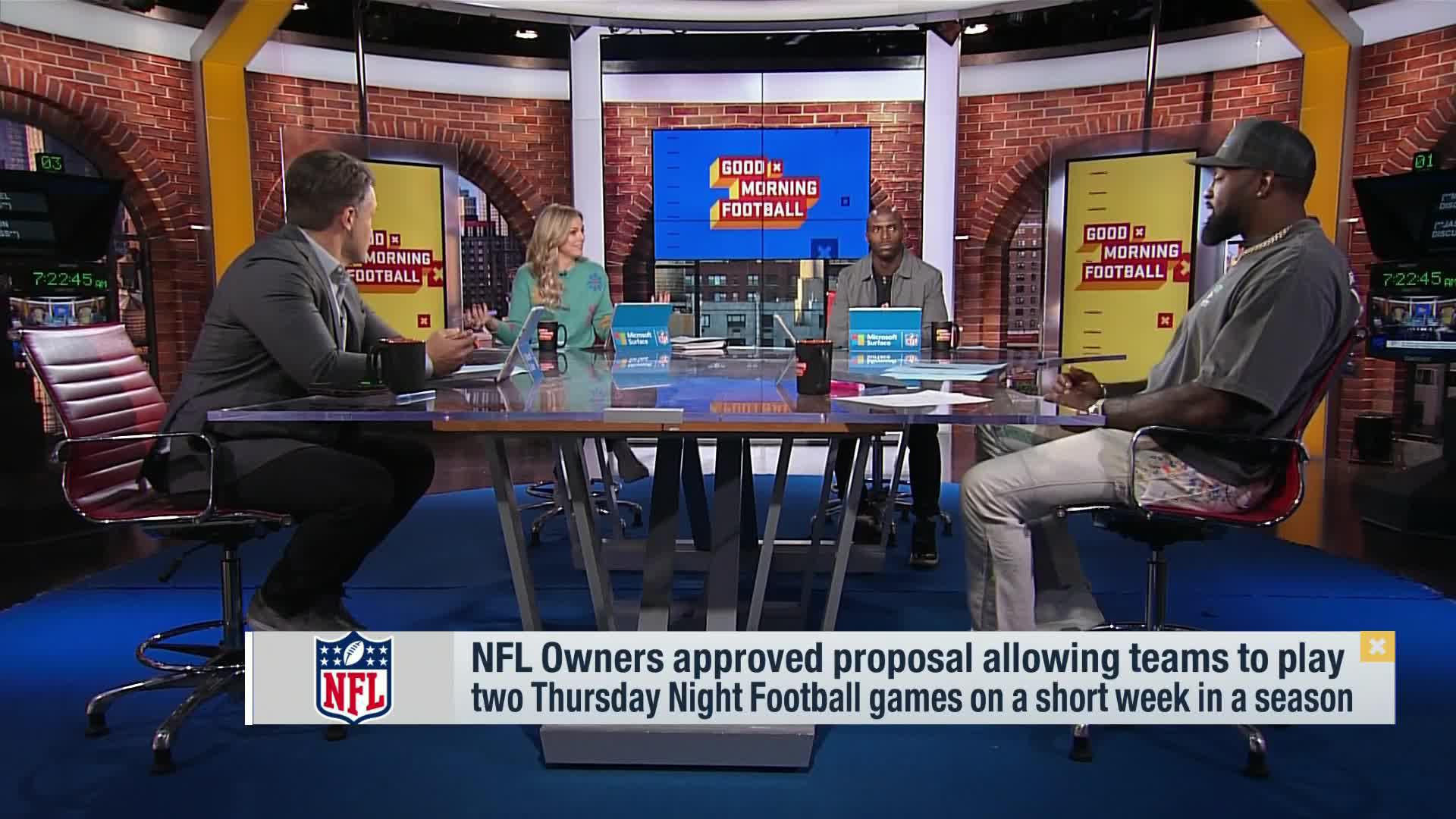 Good Morning Football on X: 'NFL owners approved a proposal allowing teams  to play two Thursday Night Football games on a short week in a season  @MichaelBrockers with a player's perspective  /