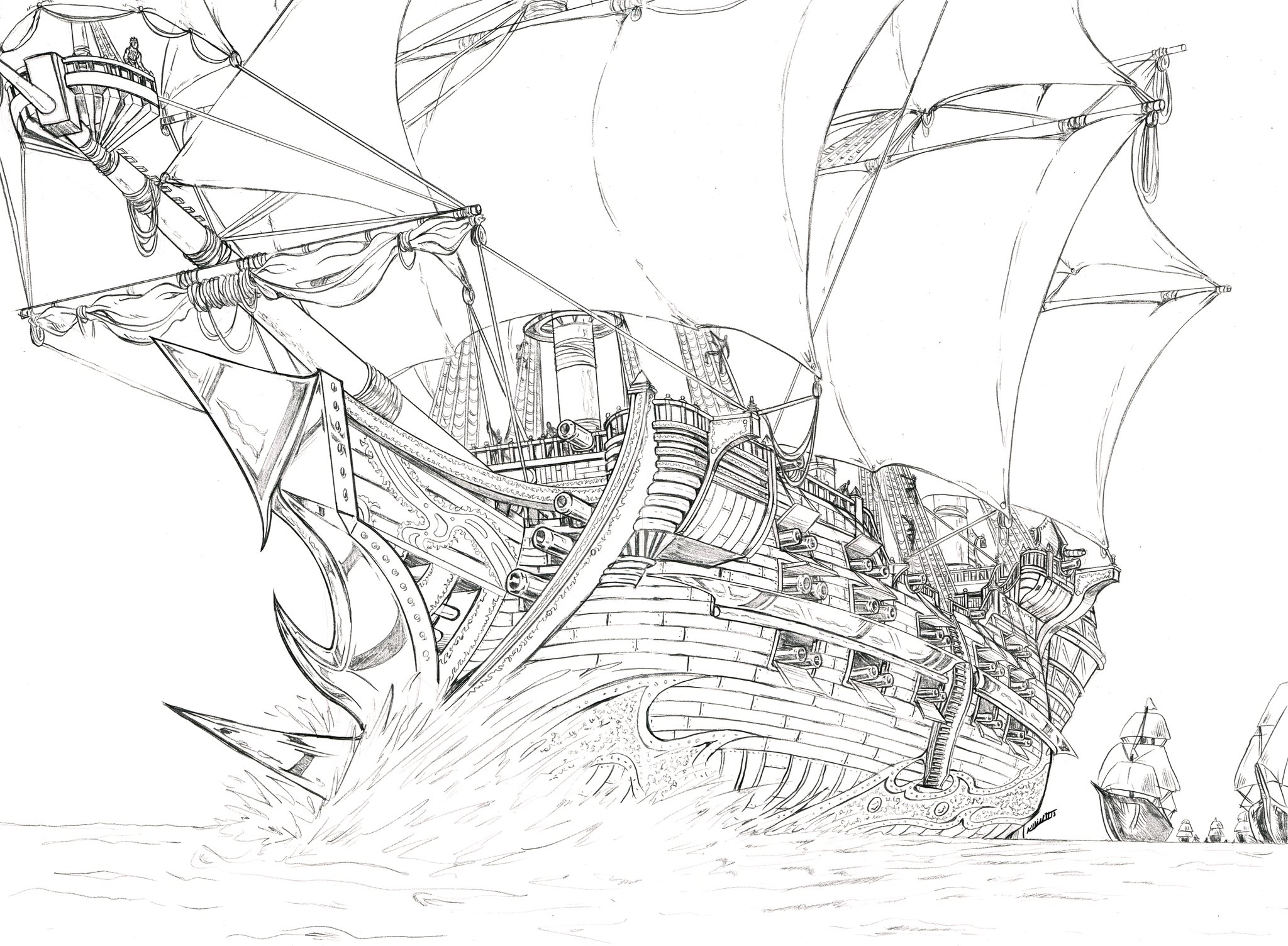 Раскраска корабли пиратов Карибского моря Летучий голландец