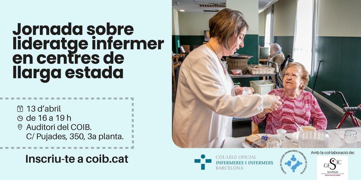 🔝Lideratge infermer en centres de llarga estada

Parlarem de quines són les necessitats assistencials de les persones que viuen en #residències i #centressociosanitaris i de com funcionen els models actuals de dotació de personal

Inscriu-t'hi!🔗tinyurl.com/2mqfhvlu