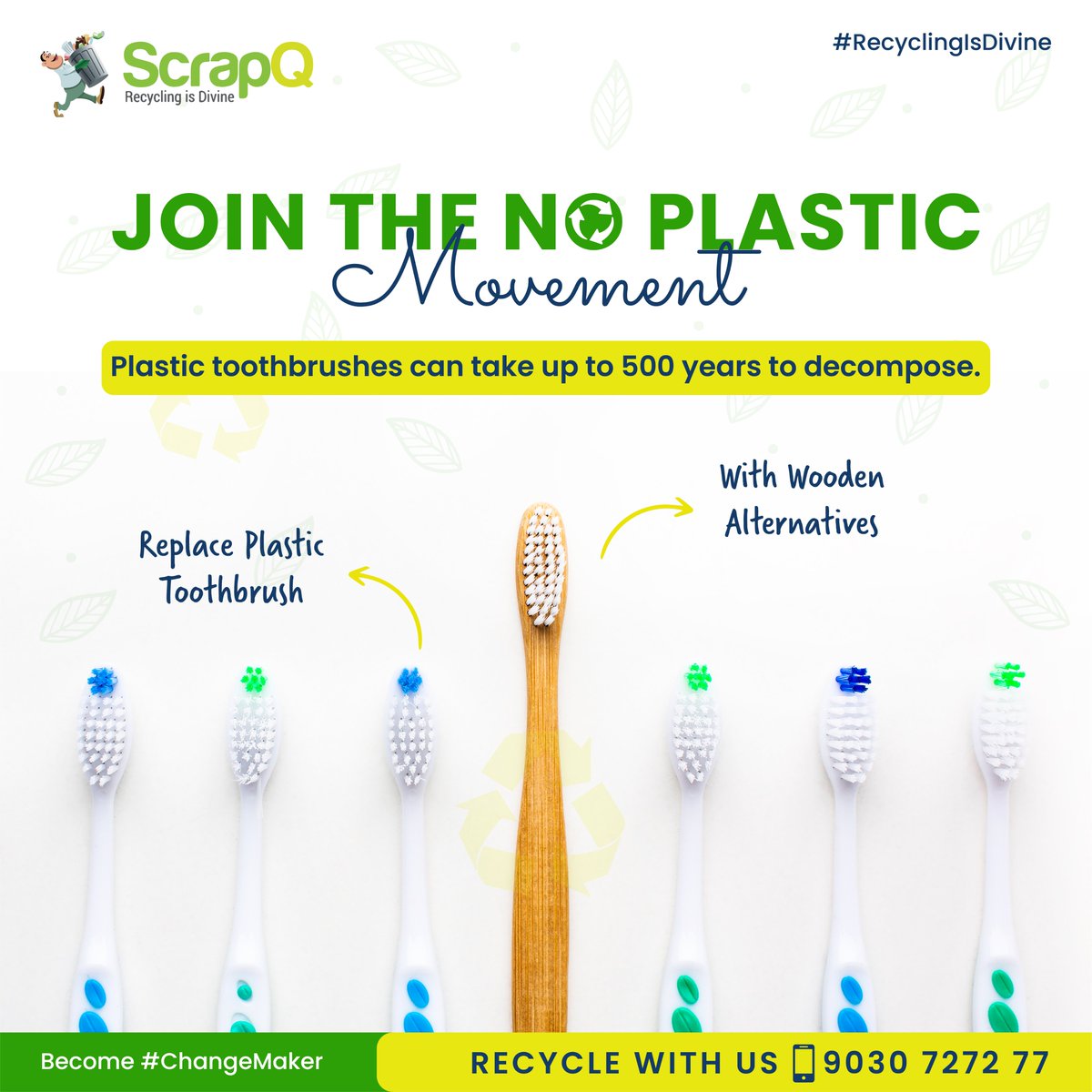 ScrapQ_recycle's tweet photo. Did you know that the first toothbrush you ever used is likely to be still there in a landfill?

With a simple decision to switch to a wooden toothbrush instead of a plastic one, we can make a sustainable difference for the generations to come. Act consciously. #ScrapQ https://t.co/FdwMCllCm9