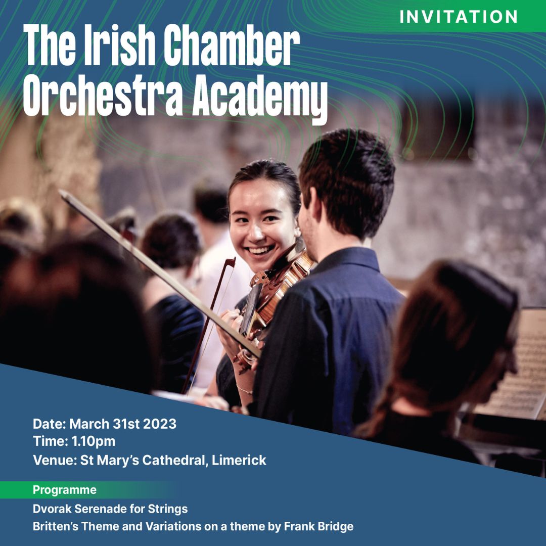 ICOrchestra's tweet photo. We are so excited for this! 🎵
It's a fantastic chance to see the best and brightest new musicians performing alongside our own top-class Principals.
Join us at @stmaryslimerick at 1.10pm this Friday 31 March!
#Whatsonlimerick #Limerick #chambermusic #classicalmusic https://t.co/XakcD4dKs8