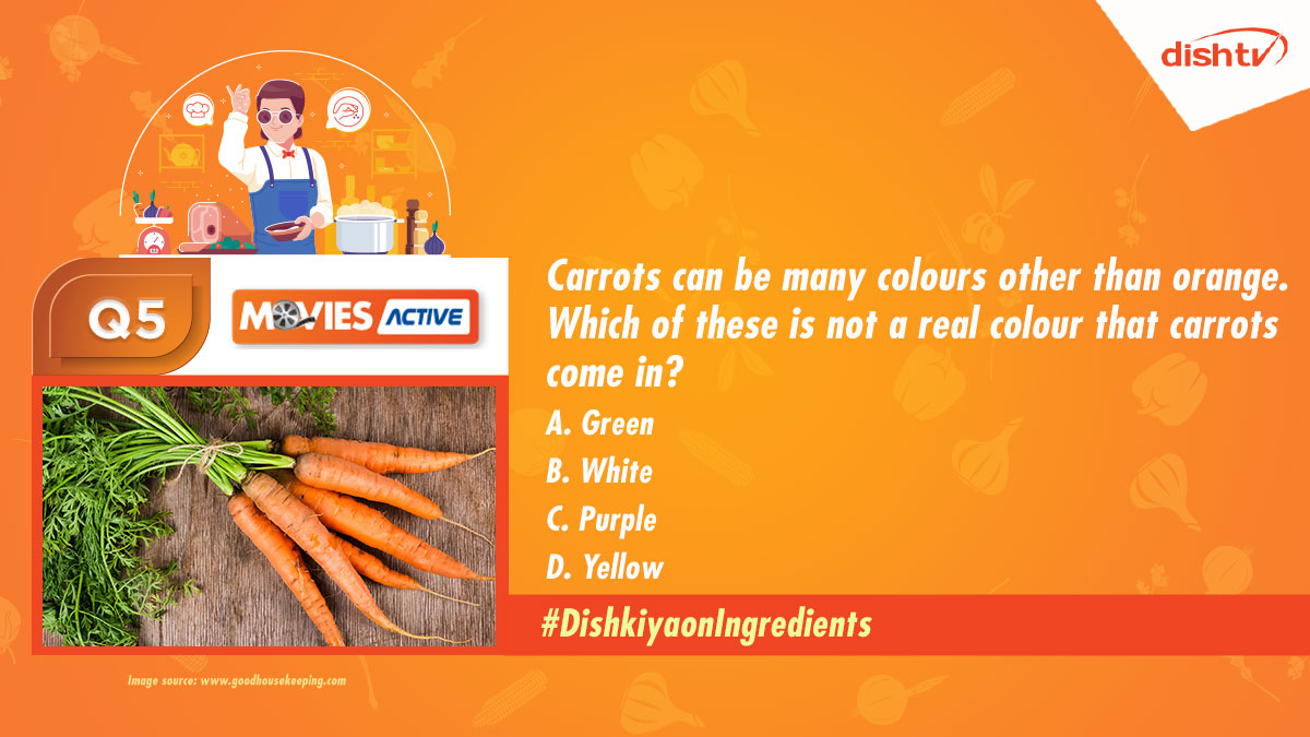 Carrots can be many colours other than orange. Which of these is not a real colour that carrots come in? Answer this question using #DishkiyaonIngredients Contest and win amazing prizes.