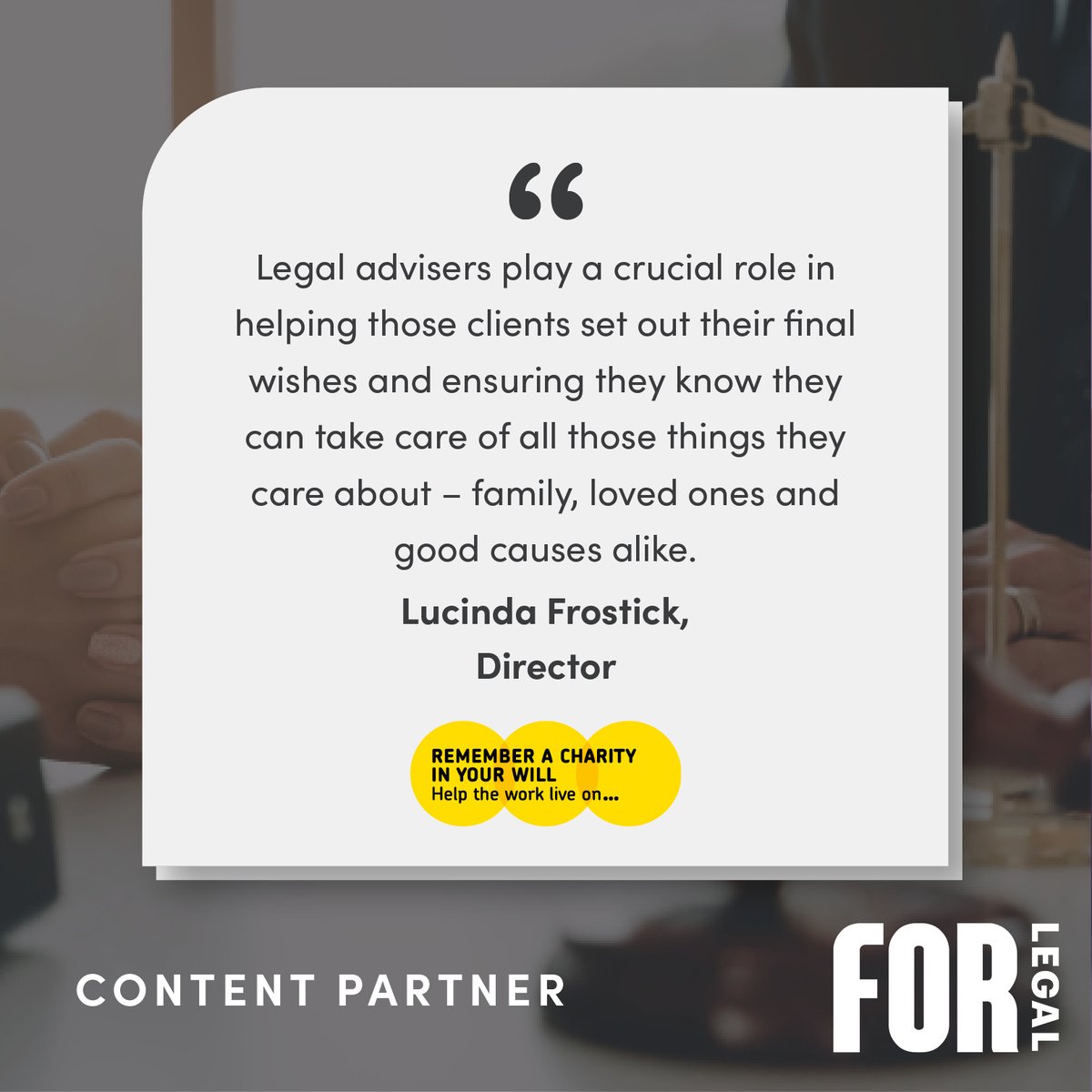 Our partners <a href="/RememberCharity/">Remember A Charity</a> are here to help you and can support you when speaking to clients about gifts in Wills. 

#Gifts #Giving #Legacy #LearningWithoutLimits #Wills #Willwriting