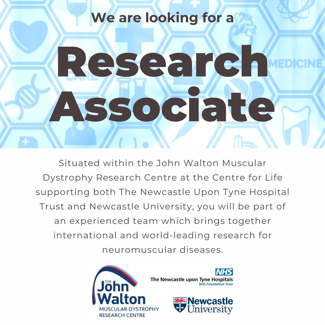 jwmdrc's tweet photo. We're looking for someone to join our team as a Research Associate!

We would like an experienced researcher to work on projects aimed at characterizing tissue and circulating biomarkers in genetic muscle diseases.

More info and apply here:
https://t.co/HBEqBJnK7U https://t.co/CKpBA3NEIy