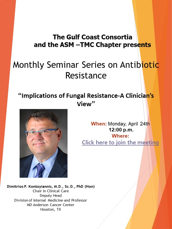 Monthly Seminar on Antibiotic Resistance: Implications of Fungal Resistance - A Clinician's View on April 24, 2023, at 12 Noon, CDT - mailchi.mp/9e8dd225e3fb/m…