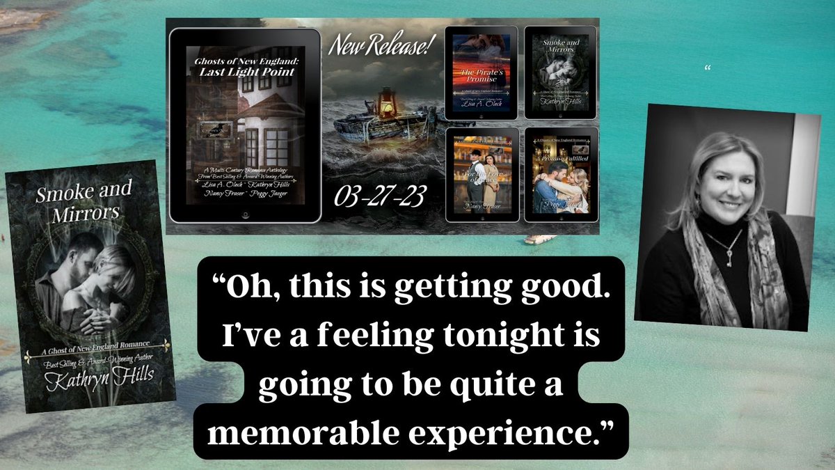 AuthorKathrynH's tweet photo. I'm visiting fellow #RomanceGem @LizFlaherty1! We're talking about SMOKE AND MIRRORS, my part of the GHOSTS OF NEW ENGLAND: LAST LIGHT POINT #Romance #Anthology! Think seances, pirates, murder, mystery, history & GHOSTS! ๐ป Read an #Excerpt #NewReleases https://t.co/Bqus2Wzn38 https://t.co/RdZ9eLcgH9
