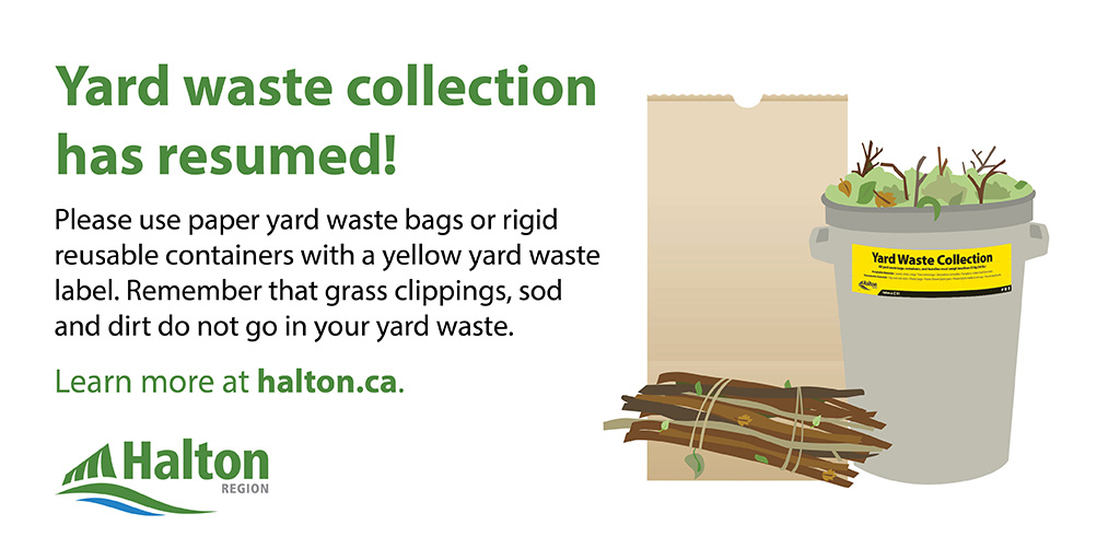 Starting April 3, yard waste will be collected every other week on the same day as garbage in #HaltonON. 

Remember that grass clippings, sod and dirt do not go in your yard waste. Learn more and find your collection schedule: ow.ly/3wzl50NuWtf
