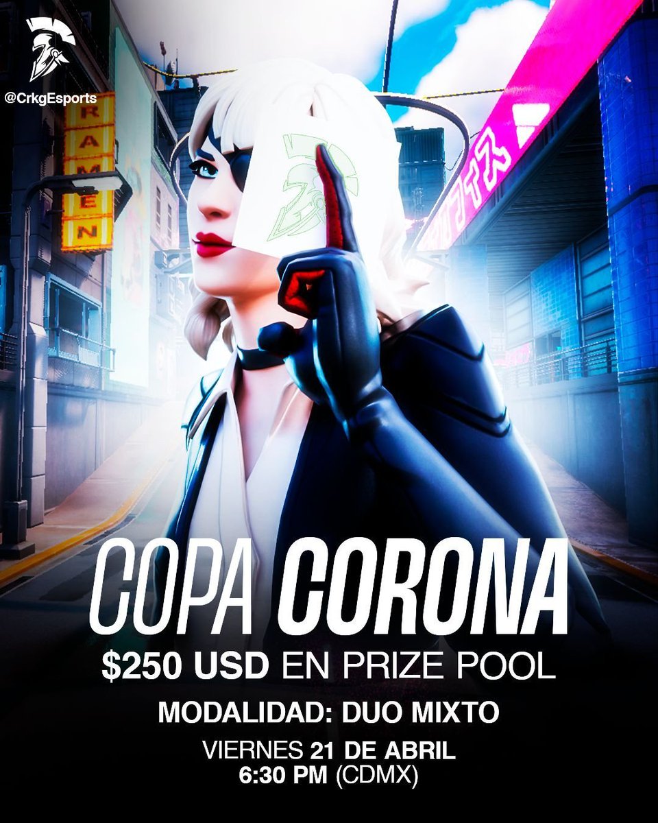 incastors's tweet image. ¡BIENVENIDOS A CRKG: COPA CORONA!

° 100 jugadores
° Modalidad Dúo Mixto (chico y chica)
° 2 Zero Build y 2 Construcción
° Prize pool: $250 USD!
° Viernes 21 de abril 6:30pm (CDMX)
° Formulario y requisitos en comentarios