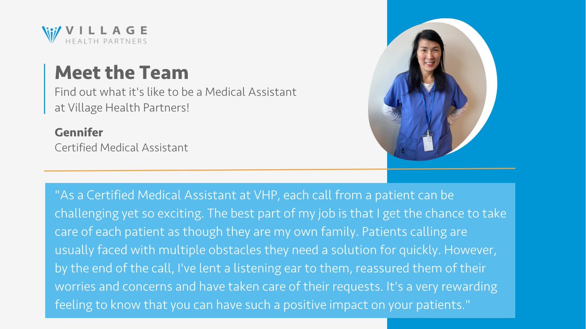 VHPDocs's tweet image. Do you know a passionate Certified Medical Assistant who’s committed to helping their community thrive? Find out about the details of our open Medical Assistant positions and apply today at vhpcareers.com. #MedicalAssistant  #MedicalAssistantJobs