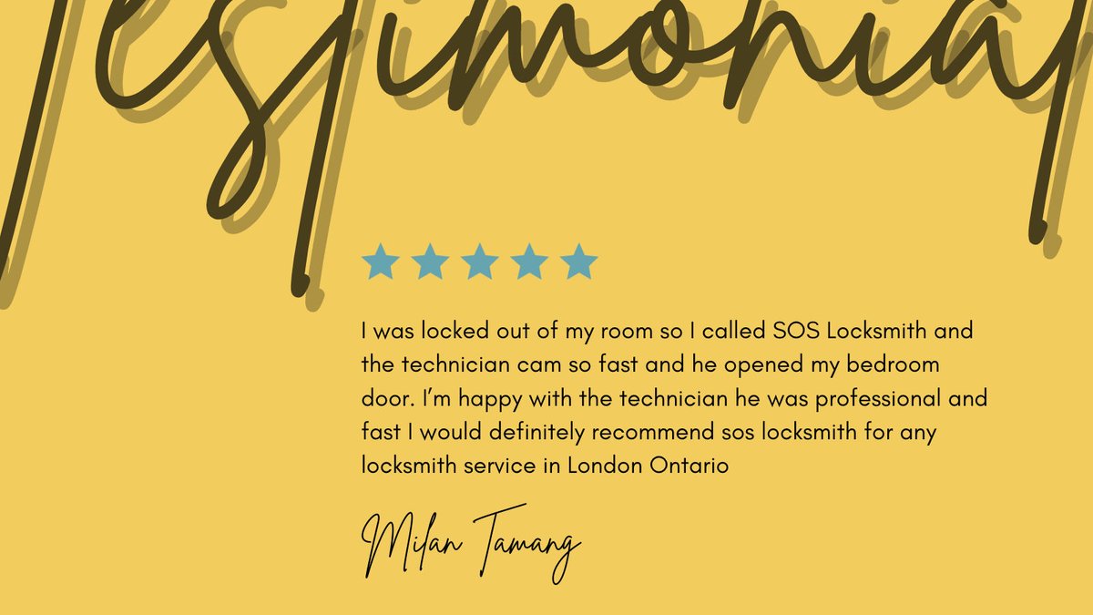 soslocksmithpro's tweet image. We love hearing positive reviews from our clients. Thank you for supporting S.O.S Locksmith. We look forward to serving you again soon.

#SOSlocksmith #locksmithinlondonontario #locksmithservice #emergencylocksmith #lockinstallationlocksmith #lockrepair #soslocksmithontario
