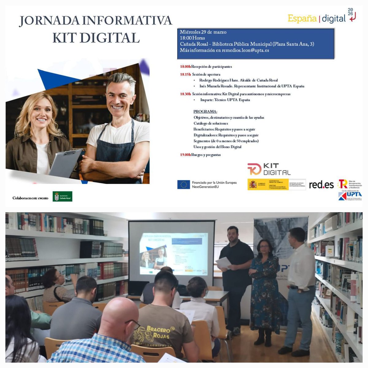 upta_es's tweet photo. @upta_es celebra hoy en #CañadaRosal una jornada informativa sobre las ventajas del Programa #KitDigital y cómo solicitarlo
@redpuntoes @educardoabadsaba 
@InesMazuelaRo
@RodrigoRguezHan
#KitDigital #ImpulsandoTuDigitalización #JornadasKitDigital #Sevilla https://t.co/p1UcK00the