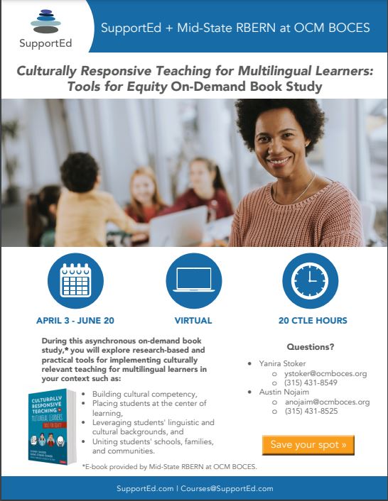 Sign up for the SupportEd Book Study in collaboration with Mid-State RBERN. The Book Study will begin on April 3rd!

Register on MLP: mylearningplan.com/WebReg/Activit…