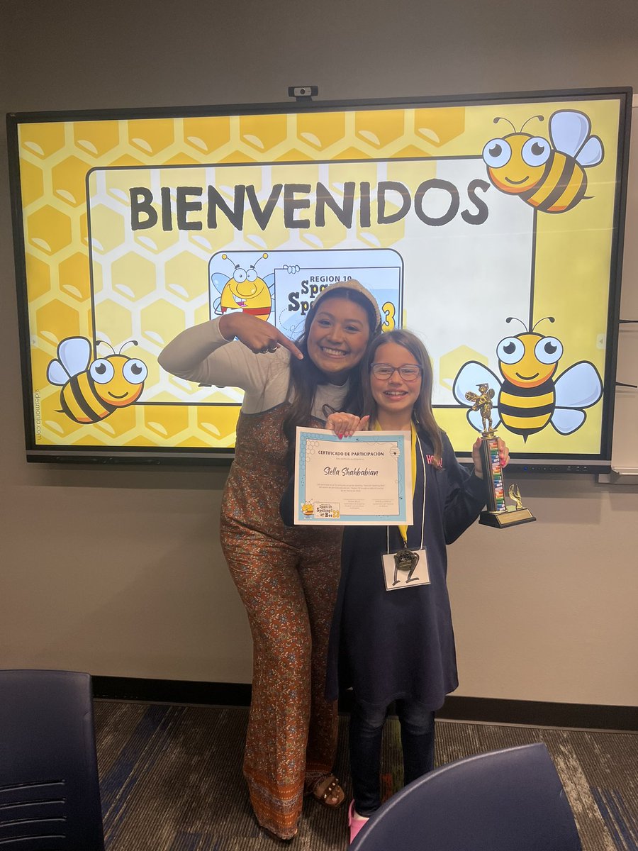 Ms_Camarillo4th's tweet photo. We have a champion! Our girl is the Region 10 Spanish spelling Bee winner &amp; we could not be more proud!! 🐝 🏆 Ahora es tiempo de ‘disfrutar’ tu logro!  @Region10ESC @DCEtrailblazers @CISDESLBIL https://t.co/xANrR9THsH