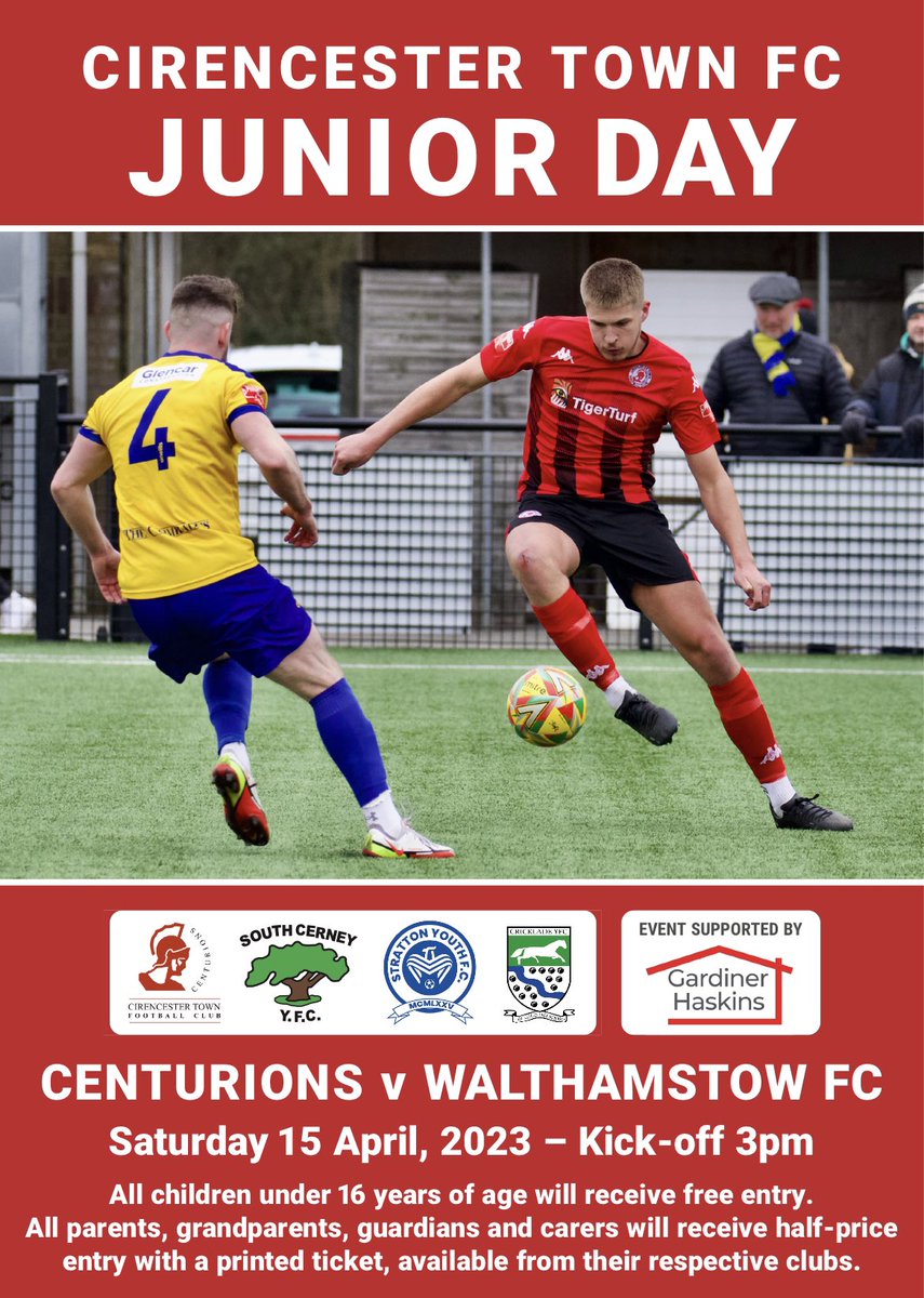 Cirencester Town FC (@cirentownfc) on Twitter photo Half price tickets for all adults and FREE entry for ALL children.
Can we beat last years crowd of 701?
For tickets, please email info@cirentownfc.com or visit <a href="/GHCirencester/">GardinerHaskinsCiren</a> where you will be able to collect vouchers in store in the next few days
#community #grassrootsfootball Half price tickets for all adults and FREE entry for ALL children.
Can we beat last years crowd of 701?
For tickets, please email info@cirentownfc.com or visit <a href="/GHCirencester/">GardinerHaskinsCiren</a> where you will be able to collect vouchers in store in the next few days
#community #grassrootsfootball