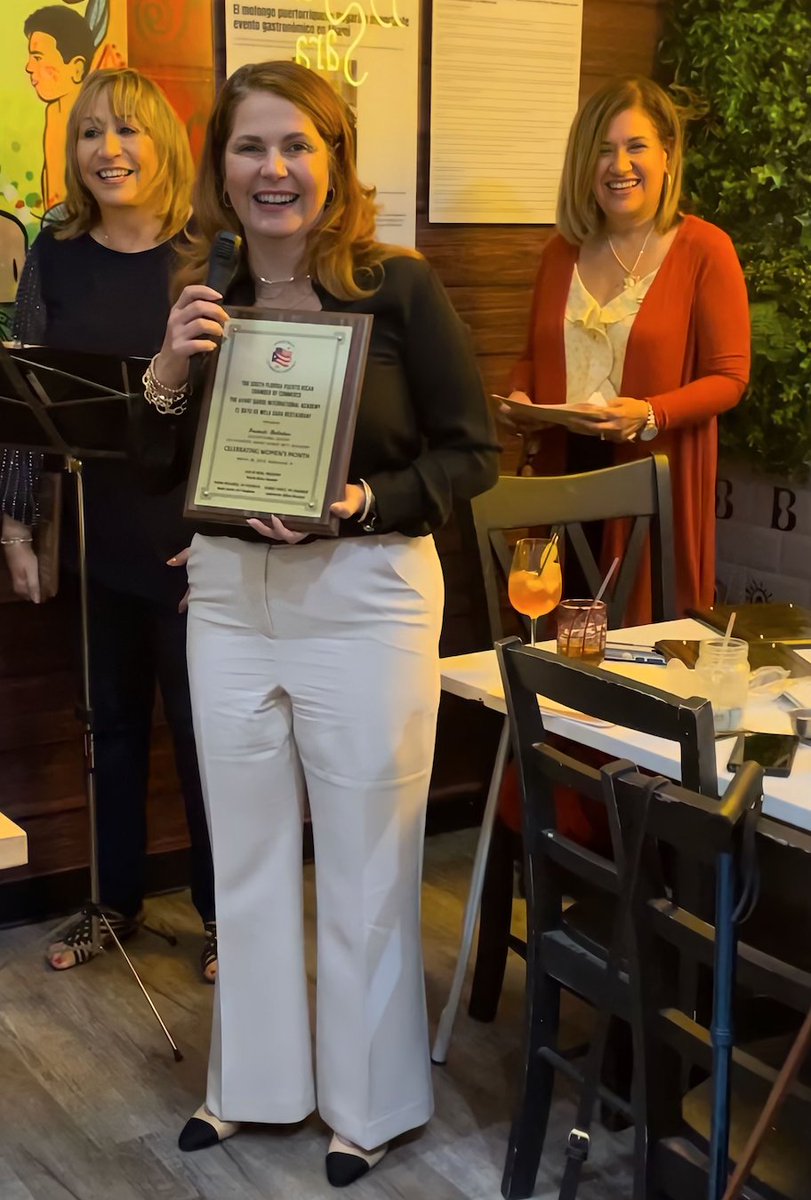 AGABrowardFL's tweet photo. Frances Bolanos, Co-Founder of the Avant Garde Academy schools, is honored for her commitment to education and service to the community during the South Florida Puerto Rican Chamber of Commerce women’s history Month event. https://t.co/7L7utky6rP