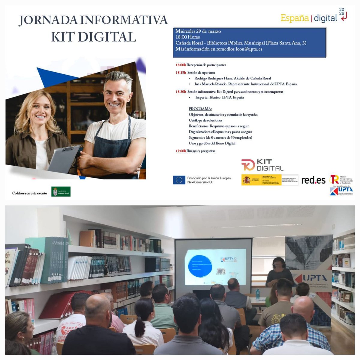 upta_es's tweet photo. Nuestra técnico en #Sevilla imparte la jornada a autónomos y micropymes de #CañadaRosal  sobre cómo solicitar las ayudas del 
#KitDigital #ImpulsandoTuDigitalización #JornadasKitDigital #Sevilla 
@redpuntoes @EDUARDOABADSABA @upta_es 
@InesMazuelaRo https://t.co/qyggaoSqhS