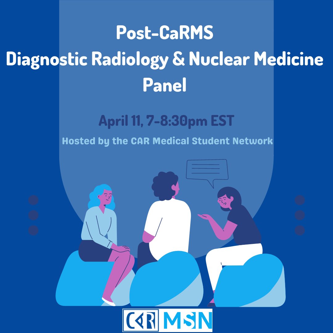 Event alert!! Join the CAR Medical Student Network for a question and answer period from MS4s who completed the CaRMS process and matched to a Canadian Diagnostic Radiology or Nuclear Medicine residency program this year. Sign up below by Apr 10!
forms.gle/BA7iU4dknYMLtR…