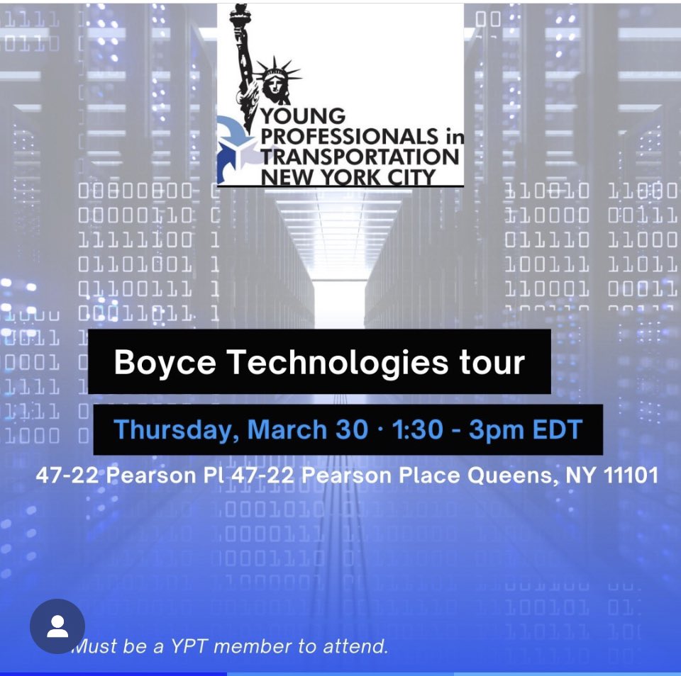 Calling #YPTNYC Members --- Join us this Thursday for a tour of Boyce Technologies, Inc. Long Island City facility. Here you'll learn HOW IT's MADE...Register here

eventbrite.com/e/boyce-techno…