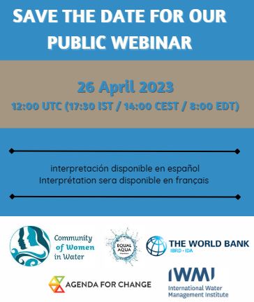Are you getting the monthly updates for what's happening with <a href="/CWiWater/">Community of Women in Water</a>? 

📝 Subscribe now to get our April #newsletter: cwiw.org/newsletter

👩🏾‍🤝‍👩🏼💧 You will find all the #updates on our Annual Public Event organized with Equal Aqua <a href="/WorldBank/">World Bank</a>, <a href="/IWMI_/">IWMI</a> &amp; @WASHstrong on 26 April