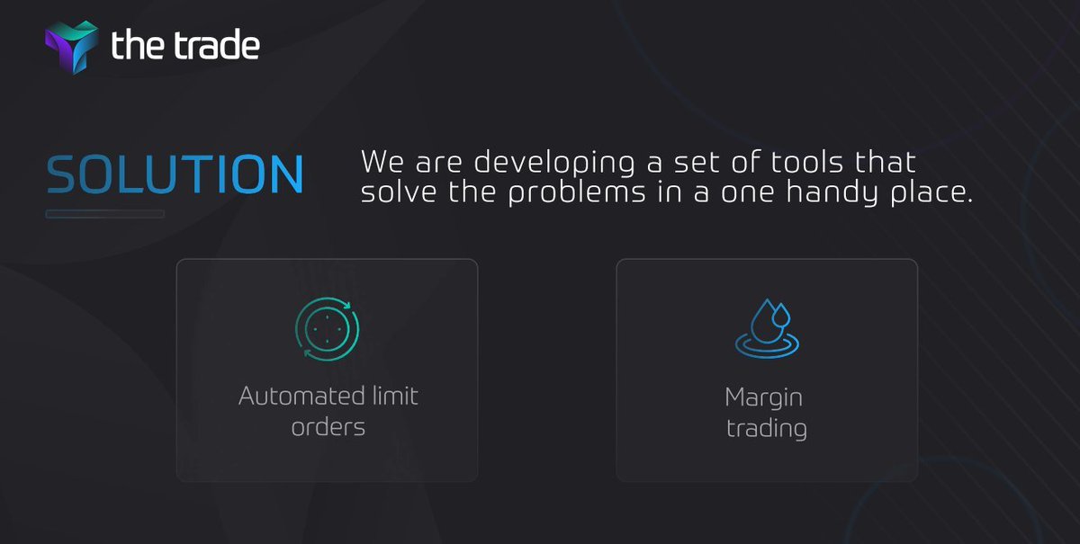 TheTradeOrg's tweet image. What if you could combine the liquidity of @Uniswap v3 with some advanced decentralised trading tools? 

TheTrade is a project that aims to solve these problems, all while promoting full decentralisation and maximising revenue for the community.