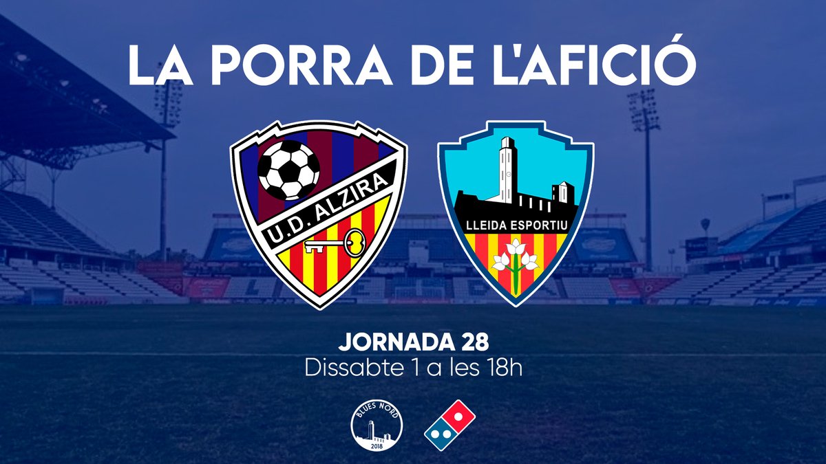 BluesNord's tweet photo. 28a jornada de LA PORRA DE L'AFICIÓ by @DominosPizza_ES

@UDAlzira 🆚 @SalvarLleidaEsp 
  
⁉️ Com participar?

1⃣ Seguir a @BluesNord i @DominosPizza_ES
2⃣ Fer Rt al tweet de la porra
3⃣ Anotar el resultat a les respostes del tweet

 🏆 Premi: 1 pizza familia https://t.co/bnBWBH4yeD