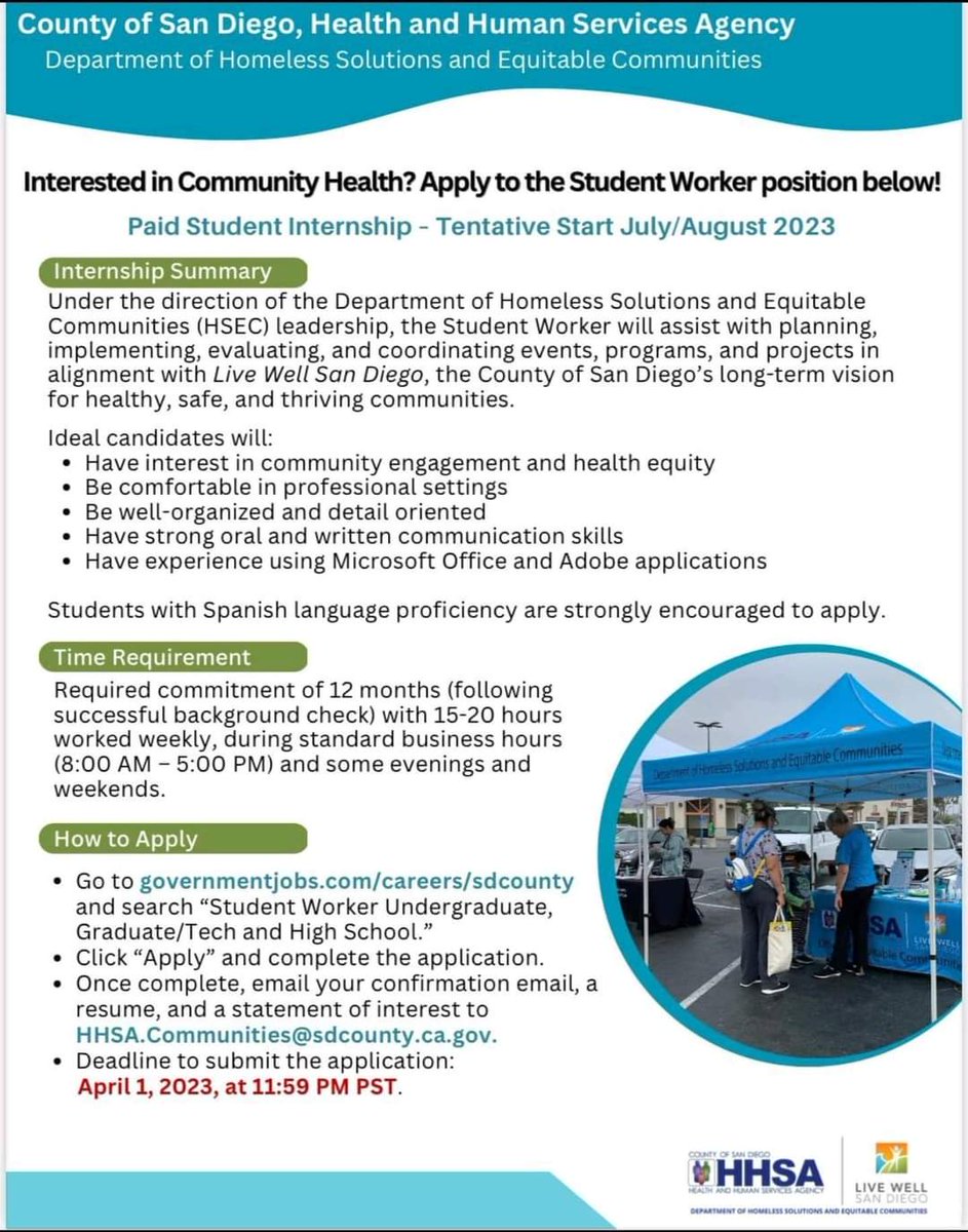 SDCCEDeanSEP's tweet photo. Attention students! HHSA has internship opportunities! https://t.co/PqDdqdpaYM
