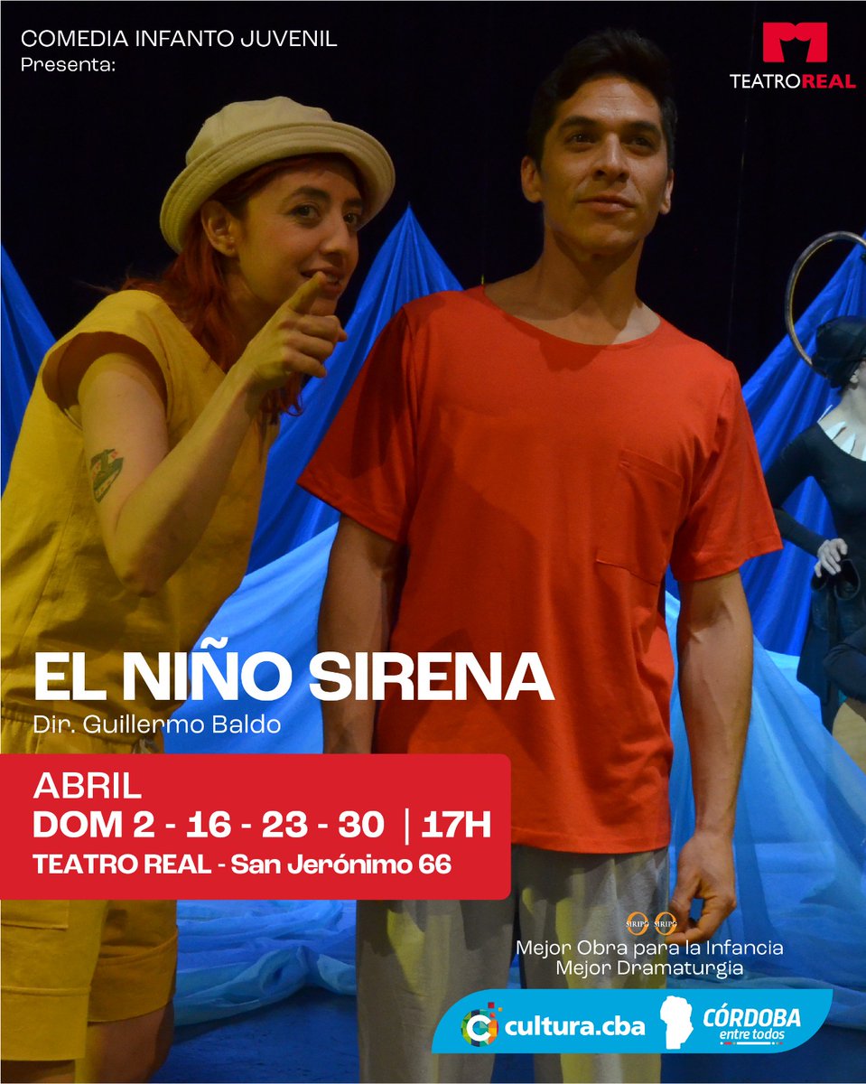#Real2023 
Domingo 2 – 17hs
“El Niño Sirena”
Adrián guarda un secreto. Alguien le hace guardar un secreto. Perdido en las profundidades del mar naufraga entre recuerdos. 
55 min
+ de 9 años
$500 - Disponibles en autoentrada.com y en boletería del teatro
<a href="/AgCbaCultura/">Cultura CBA</a>