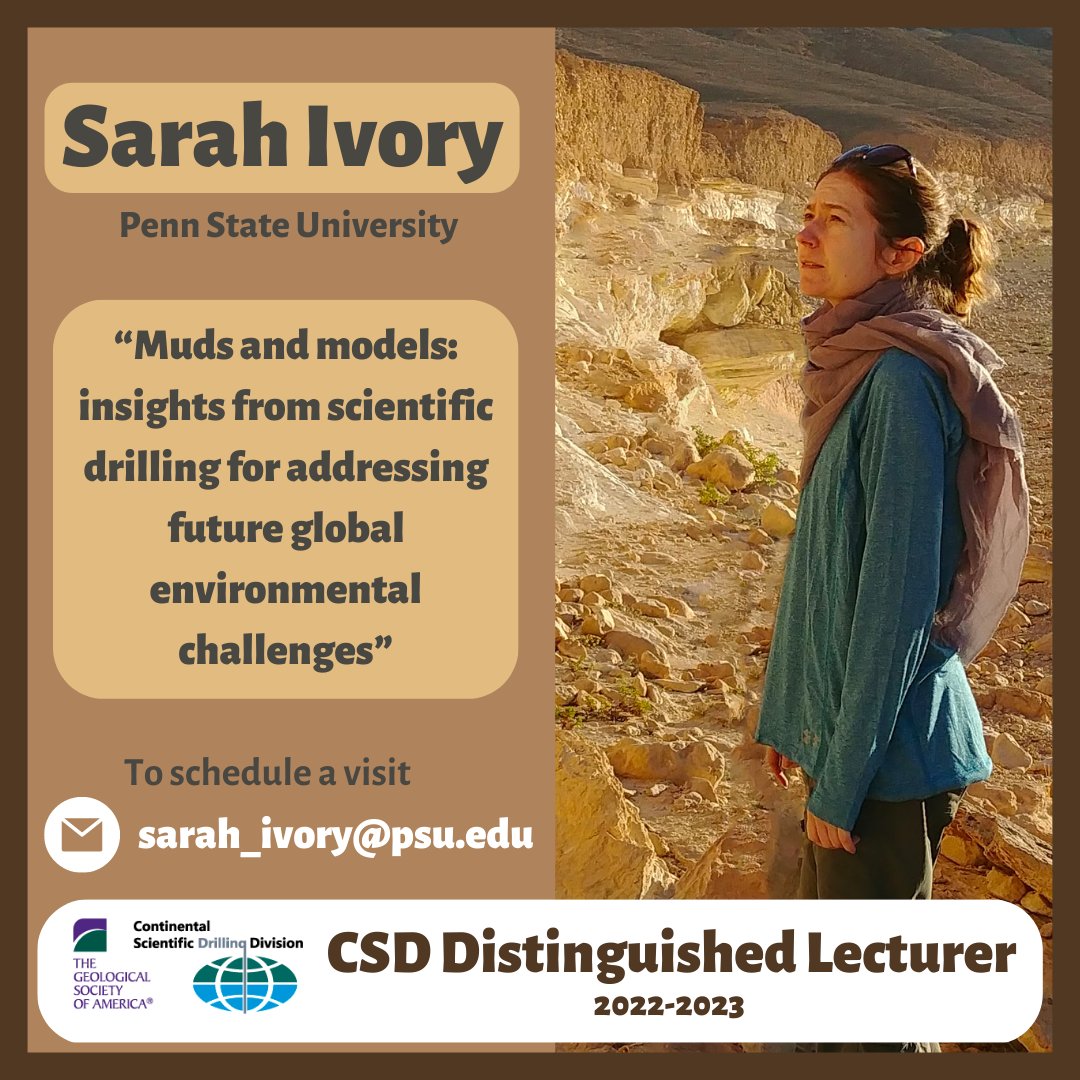 Our speaker this week is @sjivory from @GeoscPSU who is going to talk about her work using #scientificdrilling to answer questions about #climatechange and #ecology. Join us for coffee at 10:30 in SR1, room 223 to meet the speaker and at 11 in room 634 for seminar!