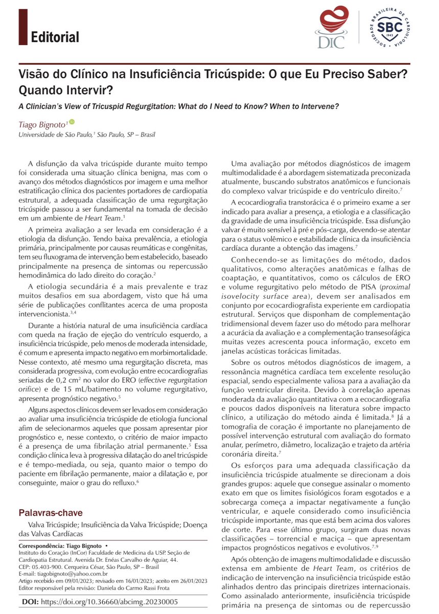 Visão do Clínico na Insuficiência Tricúspide: O que Eu Preciso Saber? Quando Intervir? doi.org/10.36660/abcim…