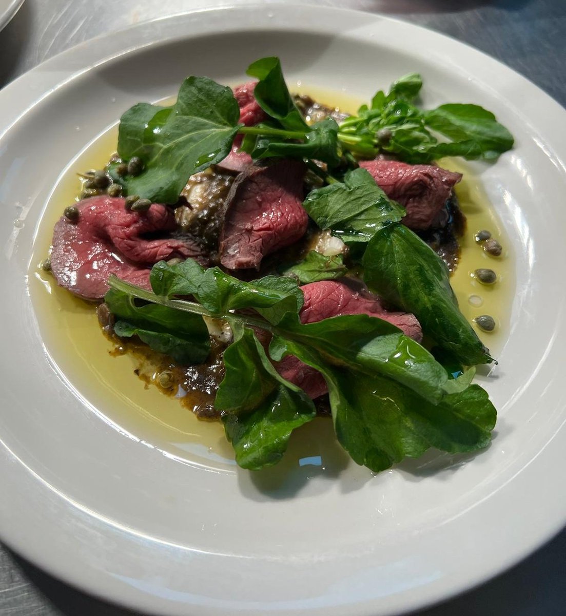Cold Roast Venison, Watercress, &amp; Pickled Walnut

#Onthemenu today as one of our starters
