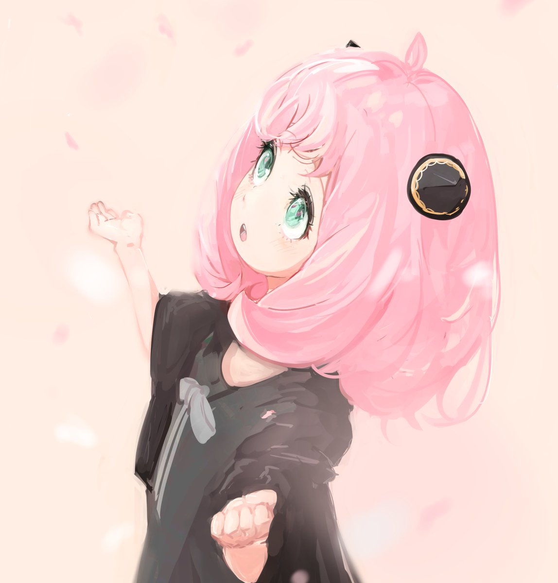 anya (spy x family) 1girl pink hair female child solo dress black dress green eyes  illustration images