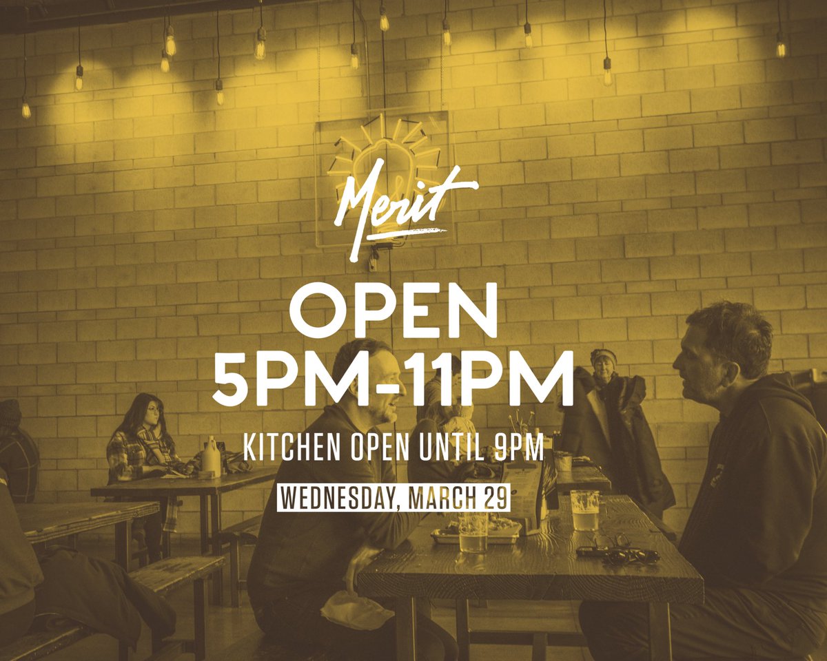 ✨LATE OPEN✨ MERIT will be open 5pm-11pm today (March 29) with the kitchen open ‘til 9pm! We’ll be back at it on Thursday at our regular hours: 12pm-11pm, kitchen ‘til 9pm! #MERITBrewing #HamOnt #openlate #hours #wednesday