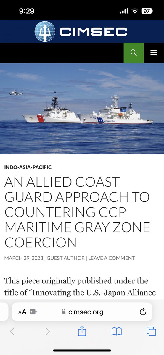 Jada Cryslynn Fraser (@jadacfraser) on Twitter photo Grateful to <a href="/CIMSEC/">Center for International Maritime Security</a> for republishing my article for <a href="/reischauerctr/">Reischauer Center</a> on a U.S.-Japan allied coast guard approach to countering PRC maritime gray zone coercion! 🇺🇸🇯🇵⛴️
cimsec.org/an-allied-coas… Grateful to <a href="/CIMSEC/">Center for International Maritime Security</a> for republishing my article for <a href="/reischauerctr/">Reischauer Center</a> on a U.S.-Japan allied coast guard approach to countering PRC maritime gray zone coercion! 🇺🇸🇯🇵⛴️
cimsec.org/an-allied-coas…