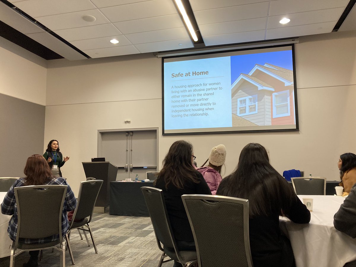 endvawnetwork's tweet photo. Beginning the final day of #Shockproof2023 with concurrent sessions! Pictured, @RowanHouse and @WomanACT presenting on the Safe at Home project. https://t.co/qTk4T6X8zH