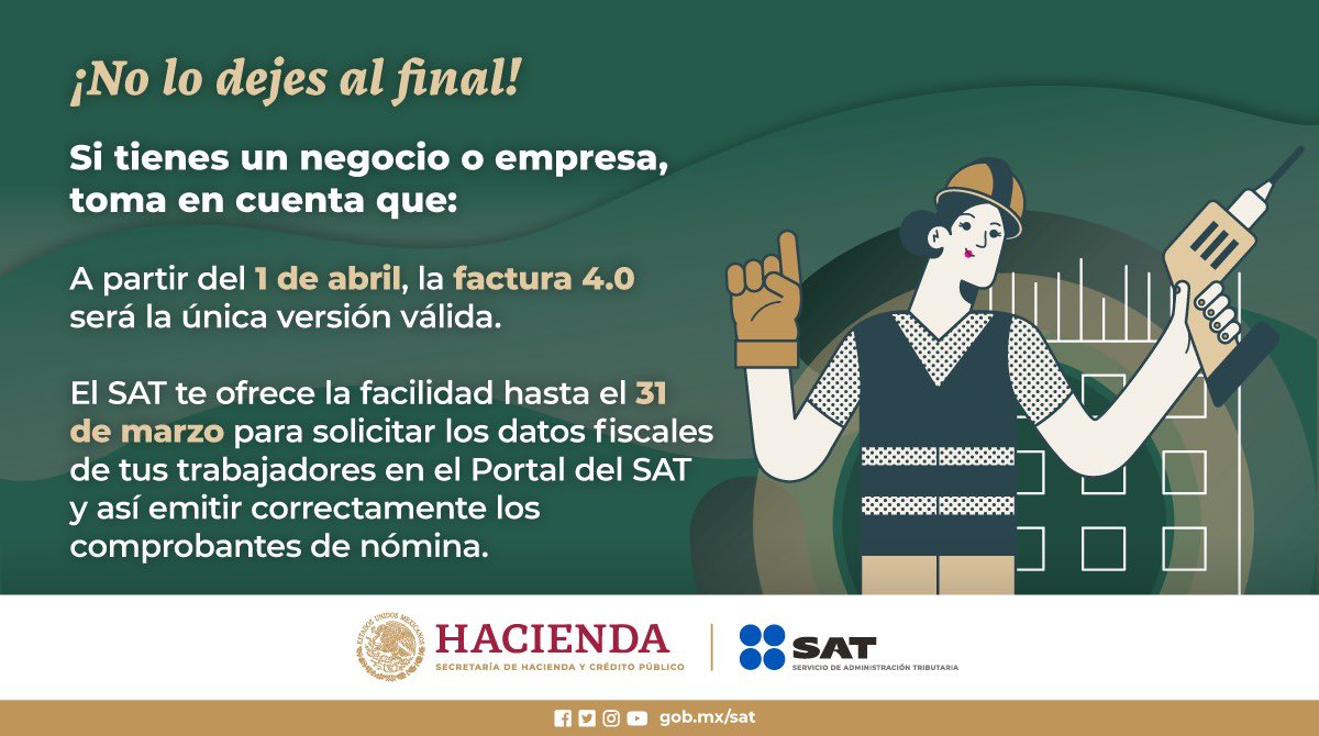 SATMX's tweet photo. Recuerda que el SAT te ofrece, hasta el 31 de marzo, la facilidad para validar los datos fiscales de tus trabajadores. 

Consulta el tutorial aquí: https://t.co/Q3jWmH2TSm https://t.co/bKsas0SEel