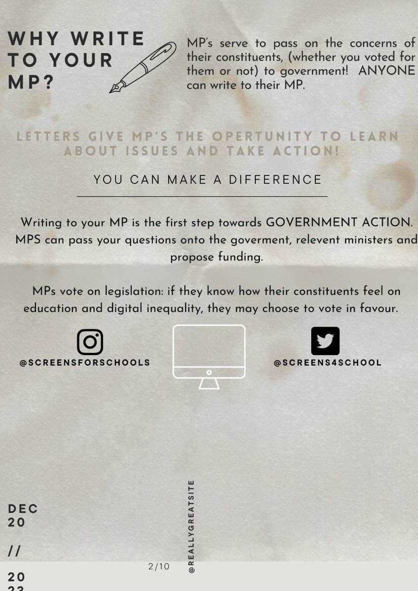 screens4school's tweet photo. Want to get involved?  Join the fight against digital inequality in schools by writing to your MP. Tell us what changes you'd like to see in your region below!  #ExeterCommsTwitterConference2023 #EqualEducation #DigitalDivide                                         9/9 https://t.co/DJMoY9kL9M
