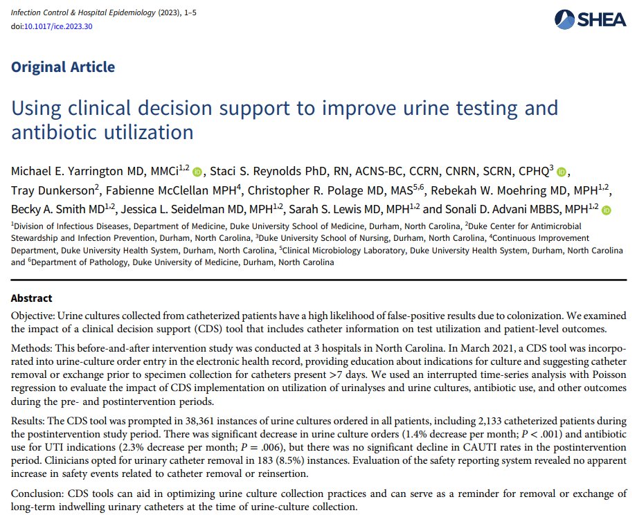 Infection Control & Hospital Epidemiology on Twitter "New from authors