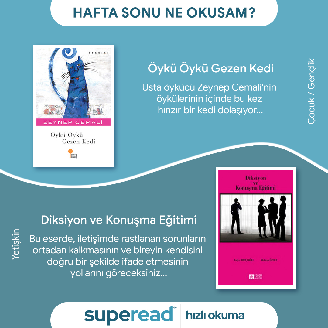 Hafta sonu okuyabileceğiniz kitap önerilerini "Hafta Sonu Ne Okusam?" bölümünden bulabilirsiniz!

#okumak #reading #haftasonu #weekend #kitapönerisi