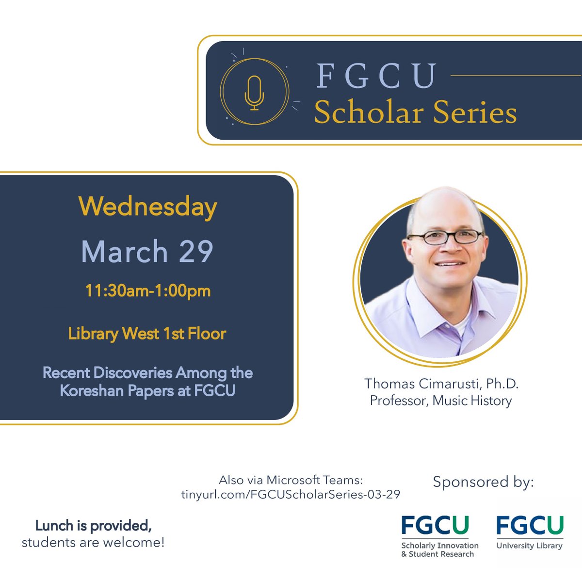 fgculibrary's tweet image. TODAY is the day! Head over to the new Data Visualization Wall area in the library at 11:30 for a discussion led by Dr. Cimarusti and free lunch! #fgcu #fgculibrary #library #libraries #scholarseries #koreshandiscoveries