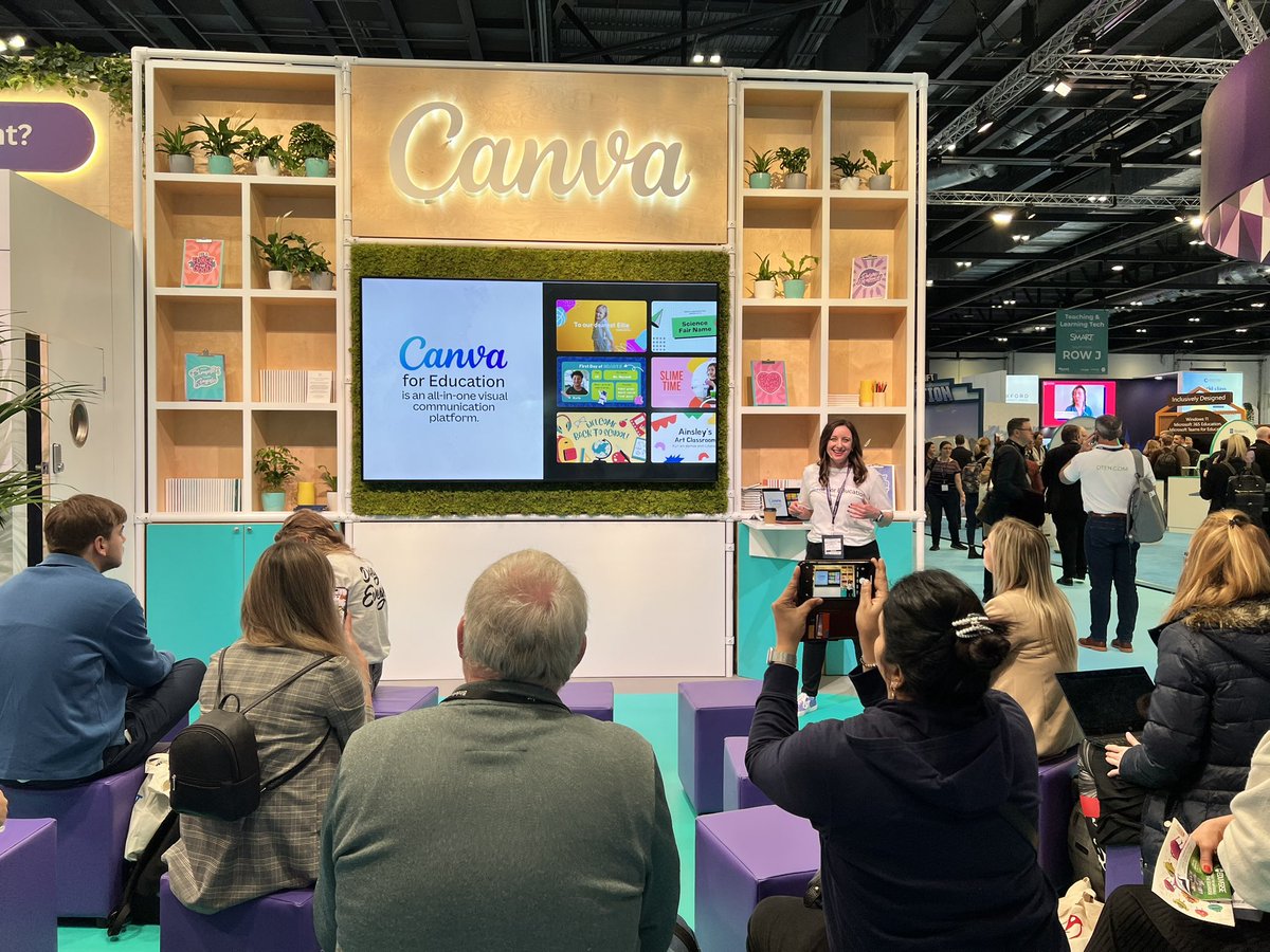 Happening now: come unleash your creativity with whiteboards at the Canva booth at SK21 with <a href="/tishrich/">✨Tisha Richmond✨</a>#Canva #canvaedu #notatbett #Bett2023