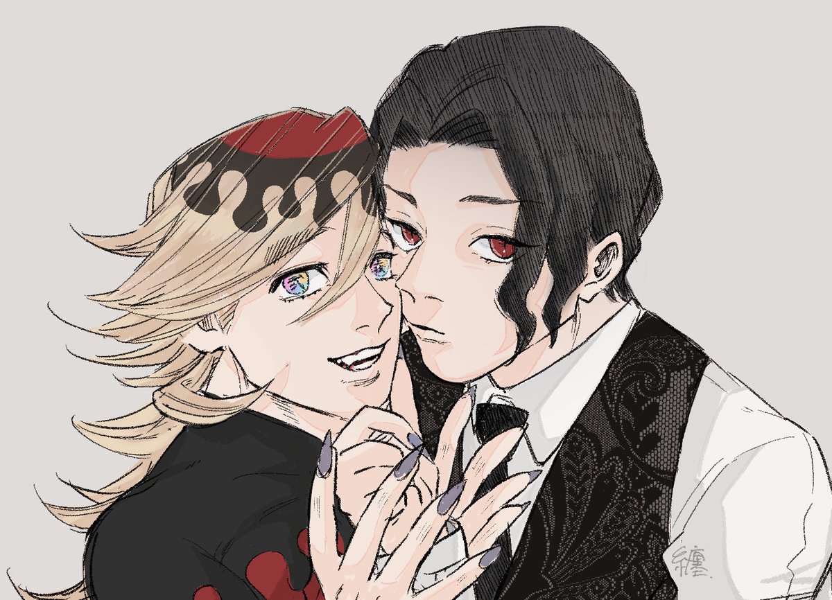 纏さんがTwitterに投稿した童磨(鬼滅の刃)のイラスト。