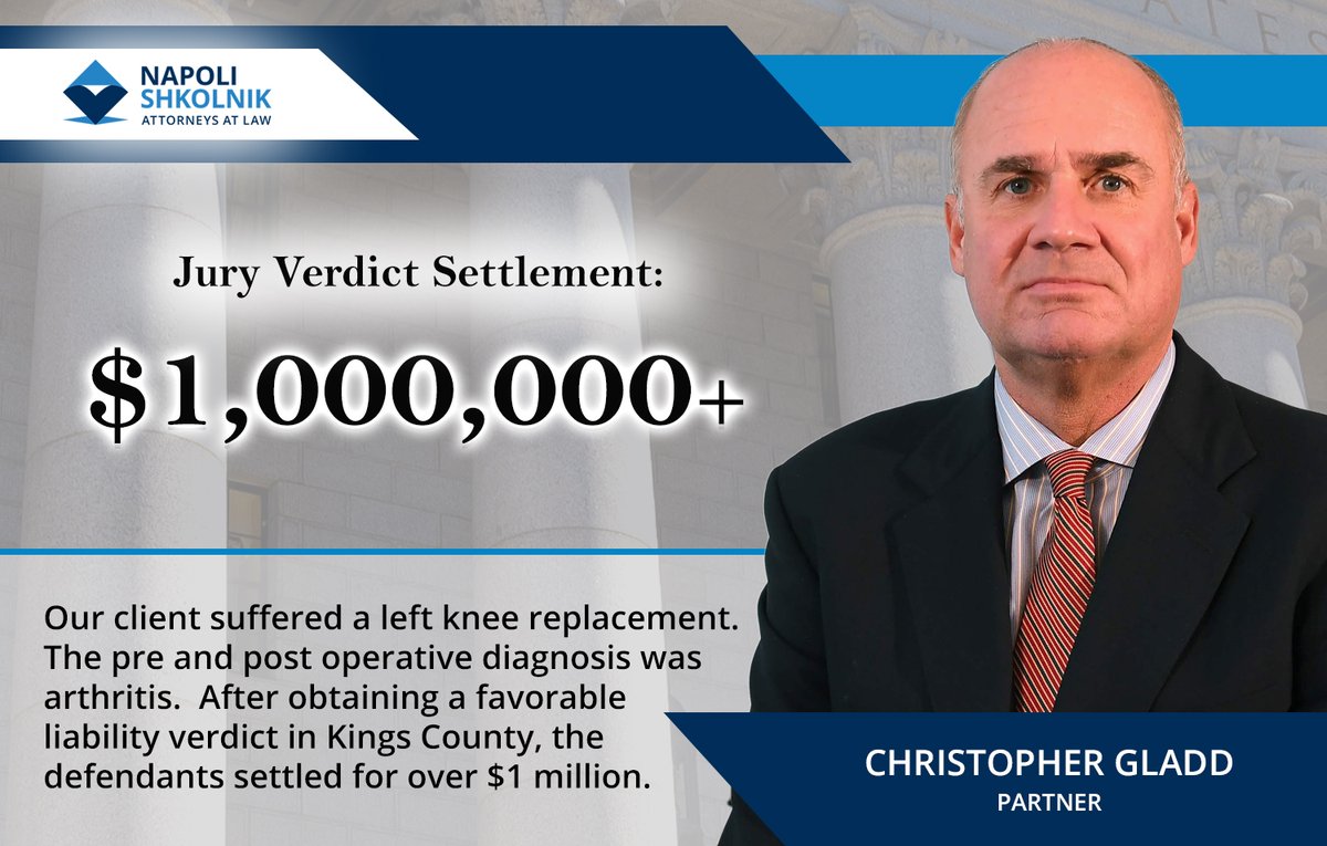 NapoliShkolnik's tweet photo. Proud to announce this $1,000,000 verdict in a hard-fought case against the insurance companies who tried to avoid taking responsibility for our client’s injuries. 

#NapoliShkolnik #Verdict #CaseWin #CourtWin #PersonalInjuryAttorney https://t.co/4efdUoKq6E