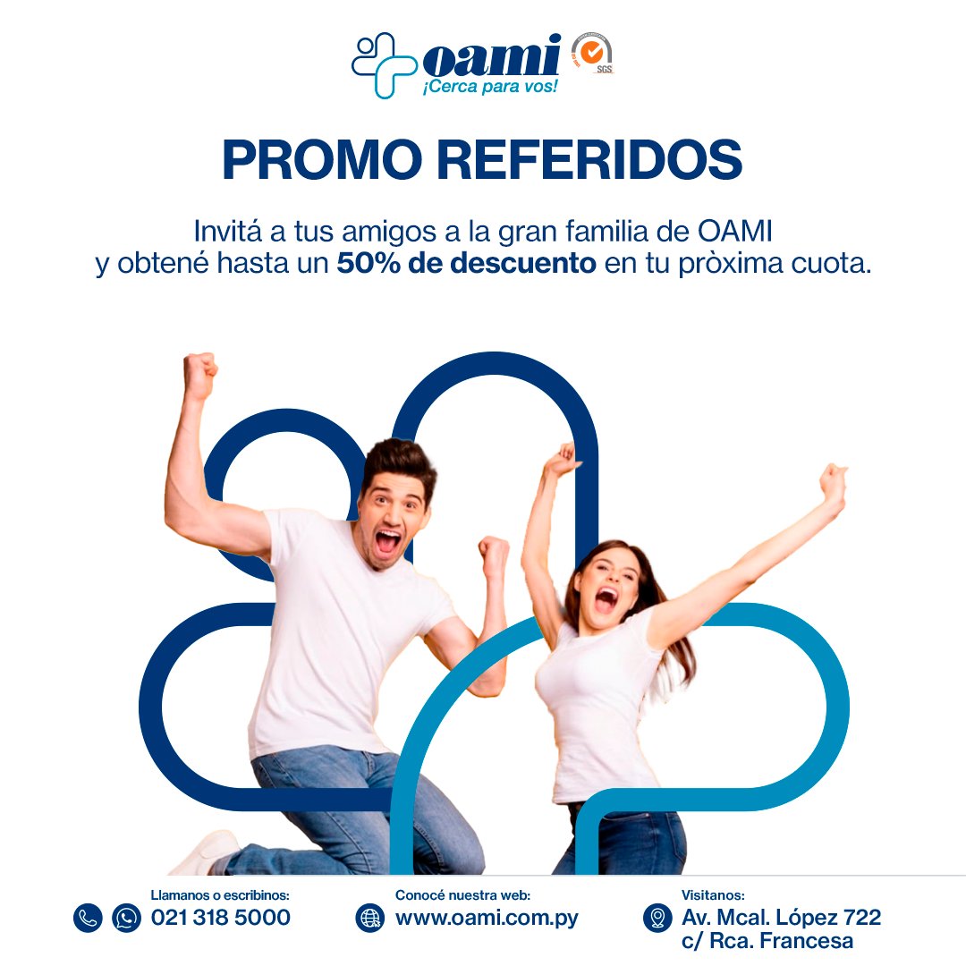 OamiPy's tweet photo. ¡Si recomendás salud y protección con Oami a un amigo podés tener hasta 50% de descuento directo en tu próxima cuota! 👫👬👫
Contactá con un asesor comercial al 📞 (021) 318 5000. https://t.co/DfwCWih28I