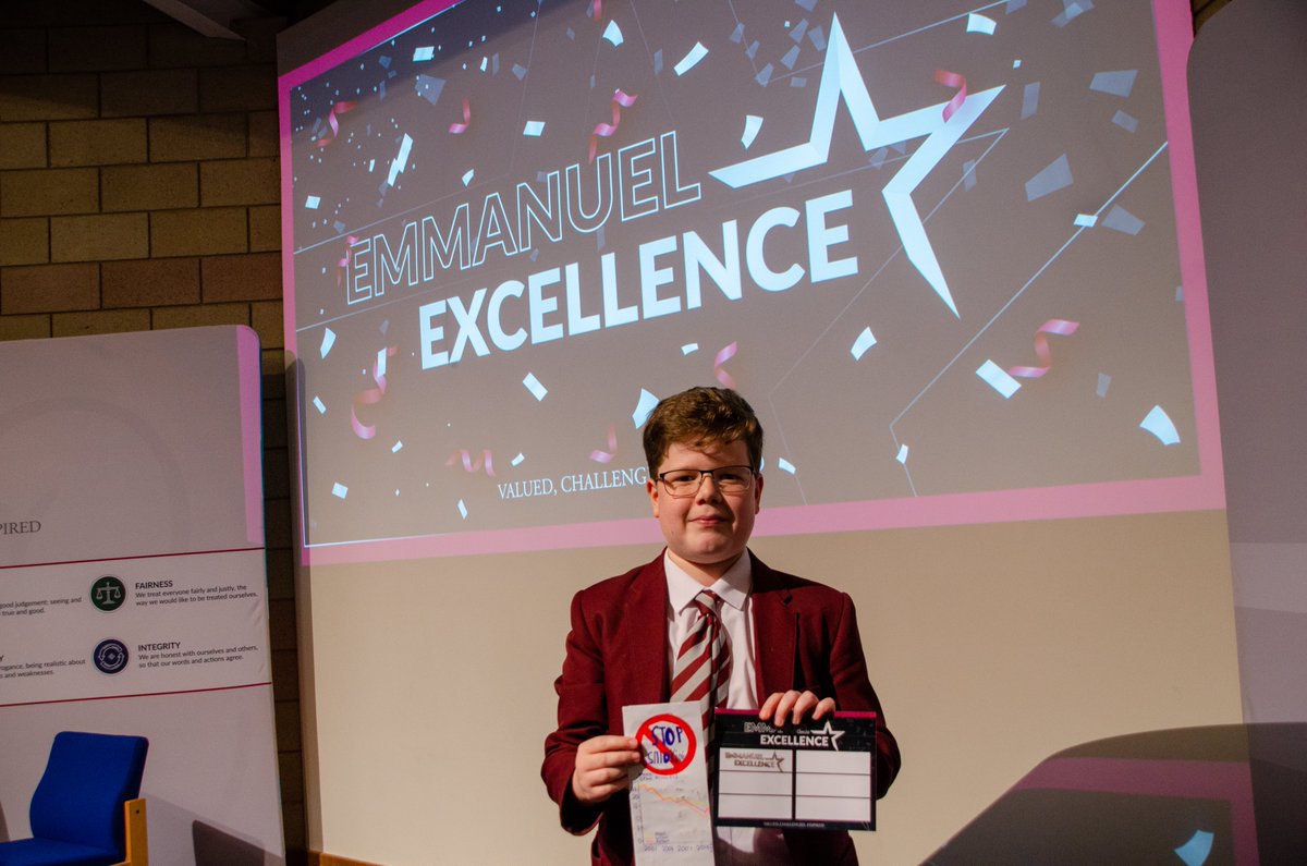 Emmanuelctc's tweet photo. Week 3 of Emmanuel Excellence, we were stunned again, at the quality of work produced by our students. This week we were joined by our assistant head boy and girl. Well done to all who showcased their work!
#emmanuelexcellence #valued #challenged #inspired #awards #greatwork https://t.co/i2v8YU5RVD